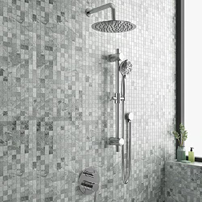 Refuge Rain Shower Head with Handheld Spray Combo - Polished Chrome Finish - 10" Rainfall Shower Head with Handheld Combo | Adjustable Slide Bar | 5-Function Handshower | Tru-Temp Valve | 2.5 GPM - color: Polished Chrome, size: 2.5 GPM