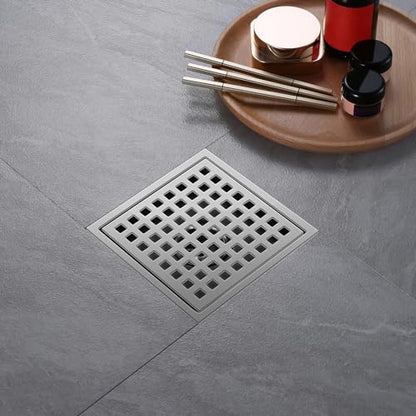 Shower Drain, Chrome 6 inch Square Shower Floor Drain with Flange, Silver Removeable Grid Panel SUS 304 Stainless Steel Square Shower Drain - color: Chrome, size: 6 inch