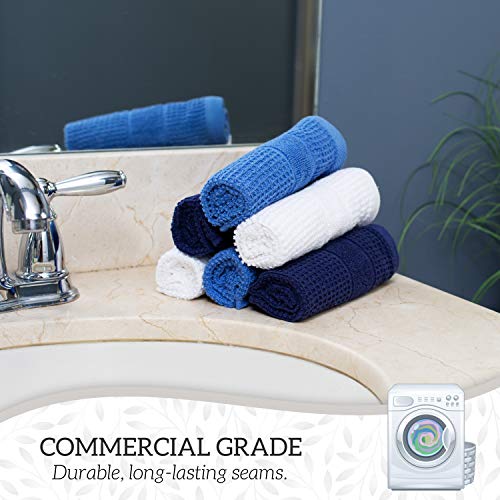 GREEN LIFESTYLE 12x12 inches Waffle Weave Washcloths 6 Pack, Soft, Durable, Highly Absorbent and Luxurious (Blue) - color: Waffle Navy Blue