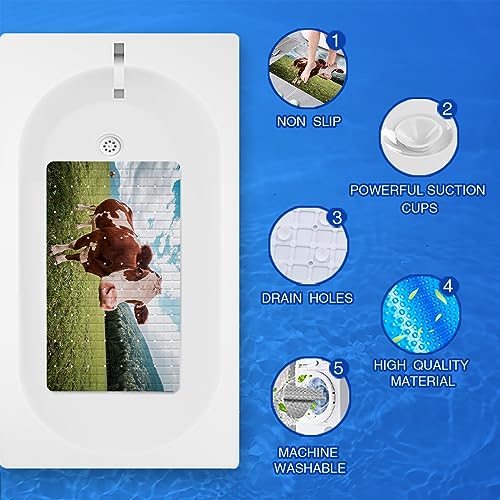 Rustic Bathtub Mat Non Slip for Kids Bath Tub Shower Mat Non-Slip Farmhouse Cute Cow Bath Mat for Tub Bathtub Mats with Suction Cups and Drain Holes Bathroom Soft Showermat 15"x27",Cute Cow - color: Cute Cow