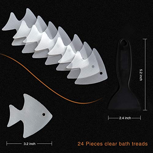 Secopad Bathtub Stickers Non-Slip, 24 PCS Safety Shower Treads Adhesive Appliques with Premium Scraper - color: Clear