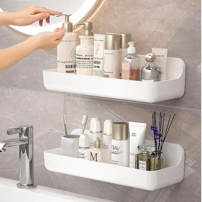 Resdenio Wall Mount Shower Caddy Hanging - No Drill Bathroom Shelves with Self Adhesive Tape, Shower Organizer and Storage Shelf for Bathroom, Kitchen, Utility Room (long basket)