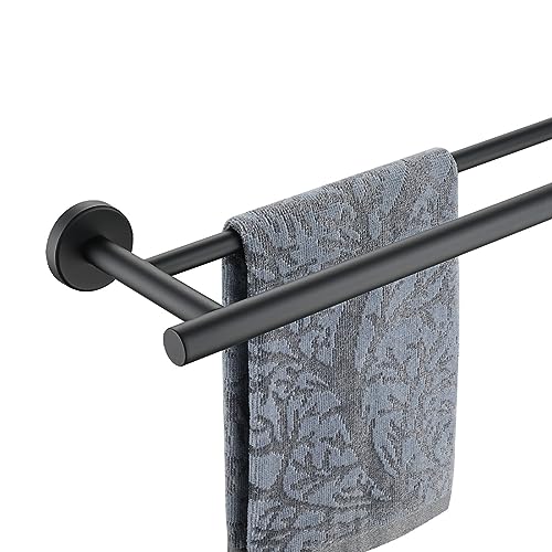 JQK Black Double Towel Bar, 20.5 Inch 304 Stainless Steel Thicken 0.8mm Towel Rack Bathroom, Towel Holder Matte Black Wall Mount, Useable Length 18 Inch, TB100L18-PB - color: Matte Black, size: 20.5 Inch