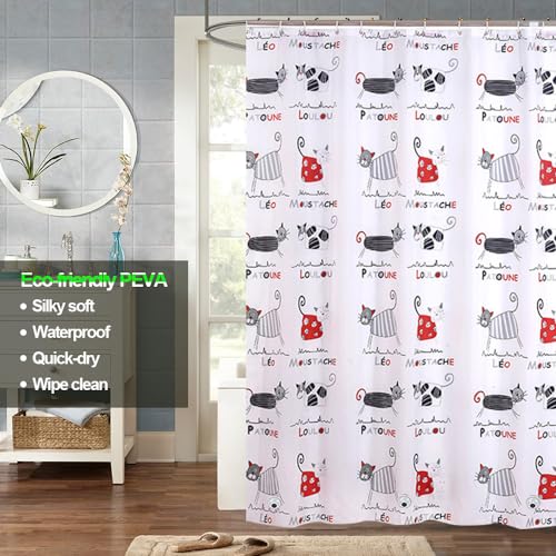 Plastic Shower Liner - Premium PEVA 4G Shower Curtain Liner with Rustproof Grommets and 3 Weighted Magnets, Waterproof Shower Curtains for Bathroom (Cat) - color: Cat, size: 71"W x 71"L (Pack of 1)