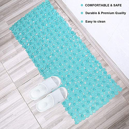 SONGZIMING Bathtub Mat Non Slip Pebble Bath Shower Mat with Drain Holes, Suction Cups Mat for Tub 16" W x 35" L, Clear Green - color: Clear Green