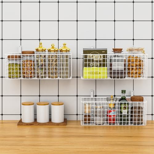 Joben Oligey 3 Set [Extra Large] Hanging Wall Wire Baskets, Farmhouse Food Storage Kitchen Pantry Laundry Closet Garage RV, White - size: White - Extra Large