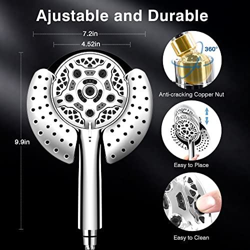 2 in 1 Shower Head with Handheld Combo High Pressure Silver 1.8 GPM | 7.2" Rain Showerhead and 10 Spray Hand Held Shower, Adjustable Shower Angle, 59-inch Rotatable Stainless Steel Hose - color: Silver, size: 1.8 GPM