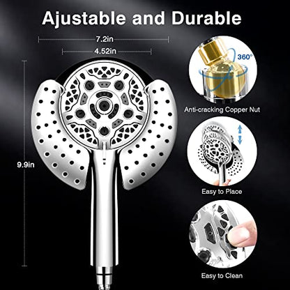 2 in 1 Shower Head with Handheld Combo High Pressure Silver 1.8 GPM | 7.2" Rain Showerhead and 10 Spray Hand Held Shower, Adjustable Shower Angle, 59-inch Rotatable Stainless Steel Hose - color: Silver, size: 1.8 GPM