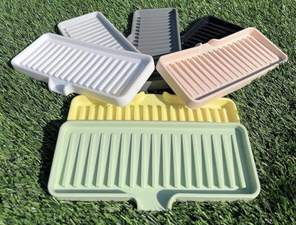Silicone Soap Dish Tray and Sponge Holder with Drain Chute, Rectangular, Kitchen and Bathroom Sink Organizer (Light Grey, 9"x3.5") - color: Light Grey, size: (MD) 9"x3.5"