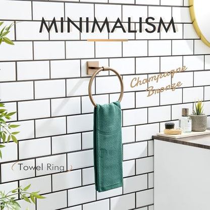 KOKOSIRI Hand Towel Holder Wall Mounted Towel Ring Bathroom Accessories Shower Towel Hanger Rack Stainless Steel Champagne Bronze, B3010CPG - color: Champagne Bronze