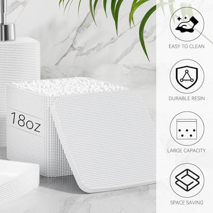 White Bathroom Accessories Set 5 Pieces, Resin Toothbrush Holders Set Complete with Soap Dispenser, Toothbrush Holder, Vanity Tray, Bathroom Tumbler and Qtip Holder for Small Spaces - size: 5 Pcs Bathroom Set, style: White
