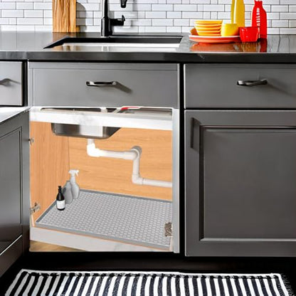 Under Sink Mat 31 x19, Silicone Under Sink Liner for Kitchen Waterproof Bathroom Cabinet Mat, Light Grey - color: Light Grey, size: 19"W x 31"L