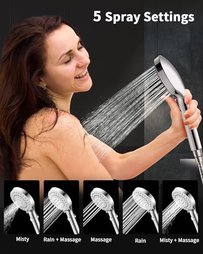 Shower Head with Handheld, High Pressure Showerhead with Long Hose | 80" Extra Long Stainless Steel Hose & Adjustable Bracket, Shower Heads with ON/OFF Switch for Pets Bath, Chrome - color: Premium Chrome, style: 6 Spray-Settings
