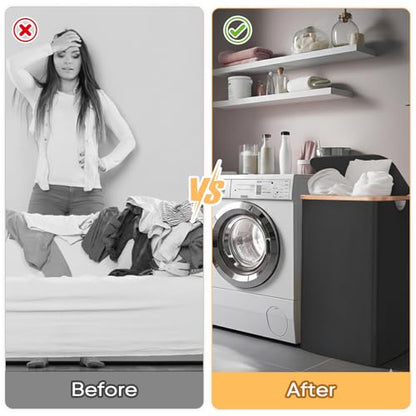 BALEINE Laundry Hamper with Lid, Tall Laundry Baskets with Bamboo Pull Handles, Large Laundry Bin with Internal Support (26Gal/100L, Carbon Black) - color: Carbon Black, size: 100 liters