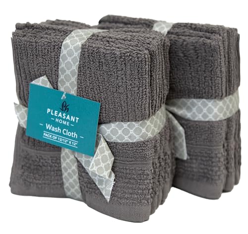PH Pleasant Home Ribbed Wash Cloths Set - 12 Pack (12” x 12”) – 509 GSM - 100% Ring Spun Cotton Wash Cloth - Super Soft and Highly Absorbent Face Towels (Dark Grey) - color: Dark Grey, style: Ribbed