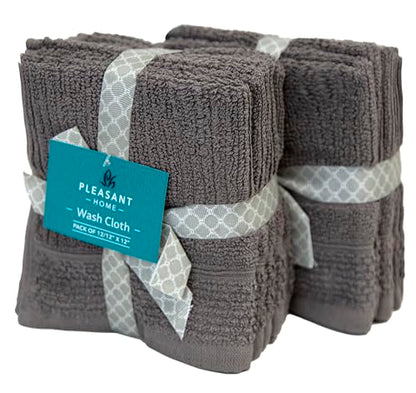 PH Pleasant Home Ribbed Wash Cloths Set - 12 Pack (12” x 12”) – 509 GSM - 100% Ring Spun Cotton Wash Cloth - Super Soft and Highly Absorbent Face Towels (Dark Grey) - color: Dark Grey, style: Ribbed