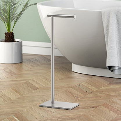 Gatco 1431SN Bathroom Toilet Paper Holder Stand, Freestanding Tissue Roll Holder, Weighted Base, Satin Nickel, 22.25 Inch, Modern Rectangle Base - color: Satin Nickel, 22.25"h