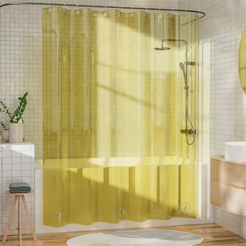 AmazerBath Yellow Shower Curtain Liner Heavy Duty, 100% EVA Clear Shower Curtain and Liner 2-in-1, 72x72 Luxury Plastic Weighted Bathroom Shower Liner, 12 Rustproof Grommets & 3 Heavyweight Stones - color: Rainbow Lemon, size: 72"W x 72"L (Pack of 1)