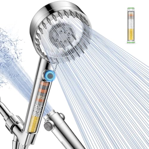 Filtered Shower Head with Handheld, High Pressure Showerhead with Filters | 4 Spray, ON/OFF Pause Button for Pets, Detachable Shower Heads for Hard Water Softener - Remove Chlorine - color: Chrome