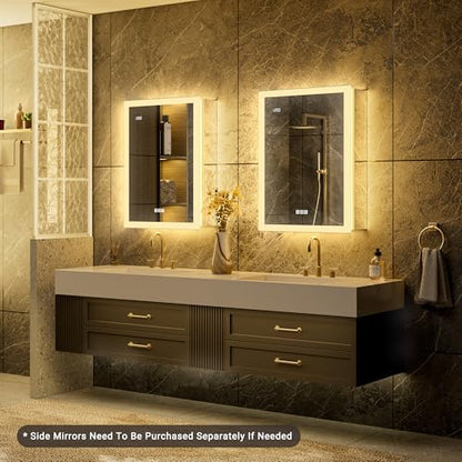 20x26 Medicine Cabinet Mirror with Double Lights & Clock, Front+Backlit Surface or Recessed Fogless Lighted Medicine Cabinet Mirror, 155°Soft-close Right Hinge,Time-Display,Outlet,Inner Light - size: 20x26'' (Right Hinge)