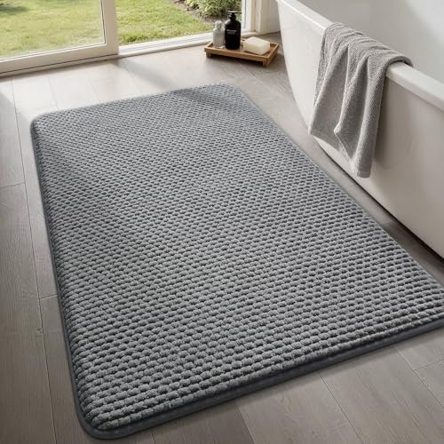 YIHOUSE Bathroom Rugs 20x32, Extra Thick Soft Absorbent Chenille Bath Rug Non-Slip Quick Dry, Machine Washable Bath Mats for Bathroom, Floor, Tub and Shower, Home Decor, Dark Grey - color: Dark Gray, size: 20" x 32"