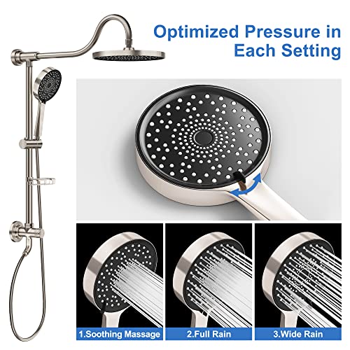 Tearel 9 Inches Rainfall Shower Head and Handheld Showerhead Combo Shower System with Slide Bar, Brushed Nickel - color: Brushed Nickel