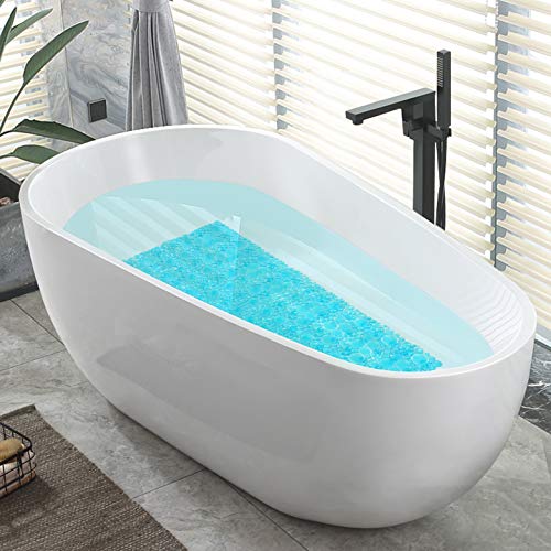 Pebble Bathtub Shower Mat Non Slip 34.2"x15.7", Transparent Green | Extra Long Bath Mat for Tub Non Slip, Machine Washable, Shower Mats for Inside Shower, Bathroom Mat, with Suction Cups - color: Transparent Green