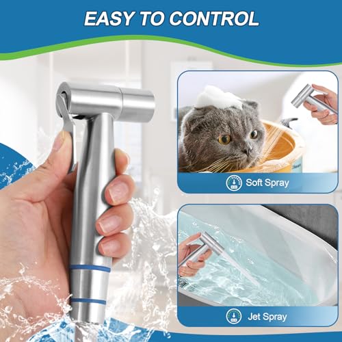TURLEE-Handheld Bidet Sprayer for Toilet -Brass T-valve Adapter, Sprayer Adjustable Water Pressure Control with Bidet Retractable Spring Hose for Feminine Wash.