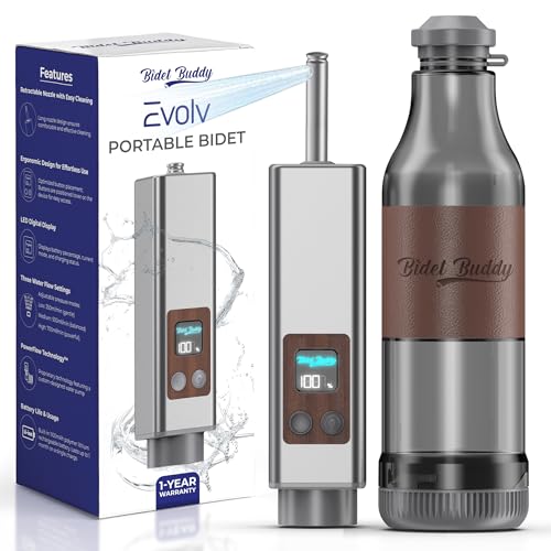 BIDET BUDDY® Evolv Portable Travel Bidet for Men & Women, 530mL - Silver | Self-Cleaning Retractable Nozzle, 1100mAh Rechargeable, USB-C Charging, IPX7 Waterproof with LED Display, 3 Water Flow Modes