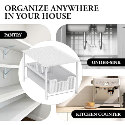 Simple Houseware Stackable Under Sink Sliding Basket Drawer, White | Perforated Free Standing Organizer, Kitchen/Pantry/Cabinet/Counter - color: White