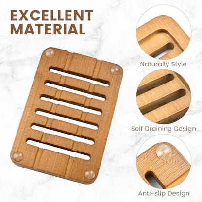 2PCS Self Draining Soap Holders, Rustic Slotted Bamboo Dish Tray, Easy Cleaning Wooden Soap Dish for Shower, Bathroom, Kitchen Sponges, Bath Tub, Packed in A Case (Acacia Style) - color: Brown