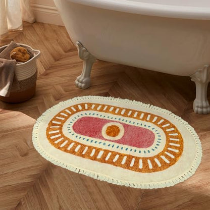 Lukinbox Boho Bathroom Rugs with Fringes, 2x3 Small Oval Washable Sun Area Rug for Bedroom, Ultra Soft Non-Slip Rainbow Throw Rug for Kids Room Nursery Entryway Kitchen - size: 2' x 2'11" (Oval)