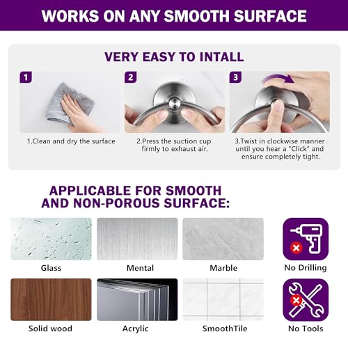 JOMOLA Stainless Steel Suction Cup Towel Ring Holder for Bathroom - Rustproof No Drill Wall Mount Towel Rack, Adjustable & Damage-Free Bathroom Accessories for Shower, Spa, Hotel, Brushed - color: Silver-1 Pack