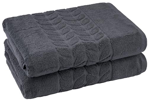 BAGNO MILANO Organic Turkish Cotton Bath Towels, Hand Towels - Premium Jacquard Collection, Certified Organic Cotton Towel Set (Charcoal, Bath Towel Set of 2) - color: Charcoal, size: Bath Towel Set of 2