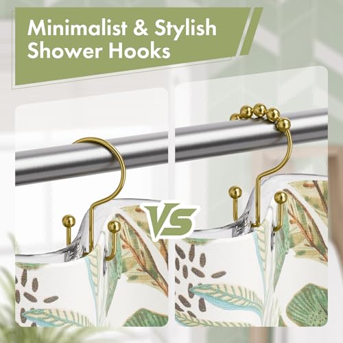 Gold Shower Curtain Hooks, 12PCS Minimalist Simple Double Shower Curtain Rings, Rust-Resistant Metal Shower Hooks Shower Curtain Hangers, Shower Rings for Bathroom Shower Rods Curtains - color: Gold, style: Minimalist - Double Hooks