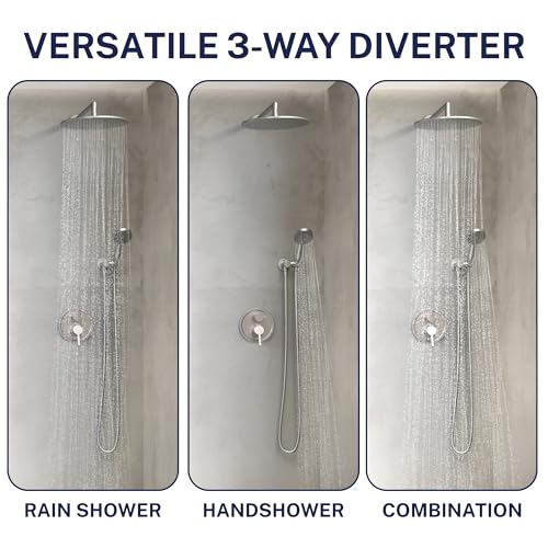 HammerHead Showers Solid Metal Two Handle Shower Valve and Trim Kit Brushed Nickel, Diverts Water Controls Volume and Temperature, Rough-In Shower Trim Kit with Valve and Pressure Balance Shower Valve - color: Brushed Nickel