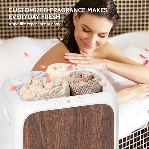 Keenray Towel Warmer Bucket, Luxury Rectangle Towel Warmer for Bathroom with Timer & Delay, Customized Fragrance, Child Lock, Fits 2 Large Towels, Blankets, Bathrobes, Ideal Gift for Him & Her(Brown) - color: White/Brown Color