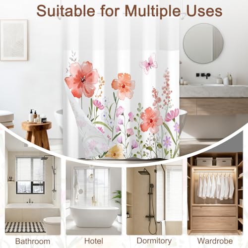 No Hook Shower Curtain with Snap in Liner, Double Layer Waterproof Bathroom Shower Curtain with Mesh Top Window and Weighted Hem, Machine Washable Farmhouse Floral Bath Curtain, 71" W x 74" L - color: Pastel Watercolor Floral