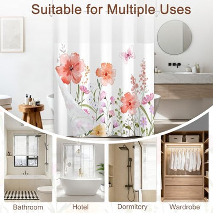 No Hook Shower Curtain with Snap in Liner, Double Layer Waterproof Bathroom Shower Curtain with Mesh Top Window and Weighted Hem, Machine Washable Farmhouse Floral Bath Curtain, 71" W x 74" L - color: Pastel Watercolor Floral