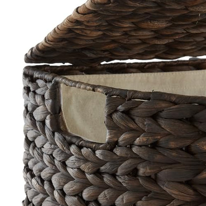 Casafield Half Moon Laundry Hamper with Lid and Removable Liner Bag - Espresso Dark Brown, Woven Water Hyacinth Laundry Basket for Clothes and Towels