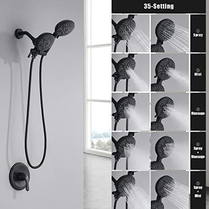 Black Shower Faucet Set with Tub Spout - Tub and Shower Faucet Combo| Dual 2 in 1 Shower System with Handheld Showerhead 3-way Water Diverter Shower Trim Kit(Pressure Balancing Valve Included)