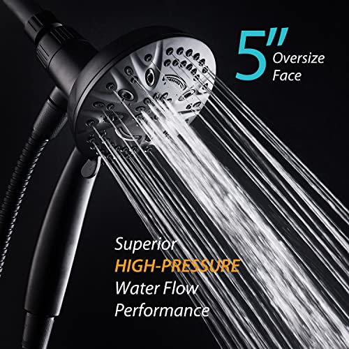 AquaDance New Magnetic Docking 8-setting High Pressure Handheld Shower Head | Space-age Magnetic Guidance Bracket System, Giant 5-inch Face, Extra-long 72-inch Stainless Steel Hose - Black - color: Matte Black
