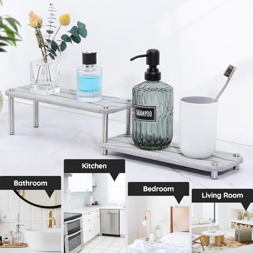 Segbeauty 2 Tier Quick Dry Diatomaceous Earth Stone Tray, 11x4.3in Water Absorbing Bathroom Tray Countertop Organizer Instant Drying Vanity Tray, Kitchen Counter Dish Soap Dispenser Rack Sponge Holder - color: Gray