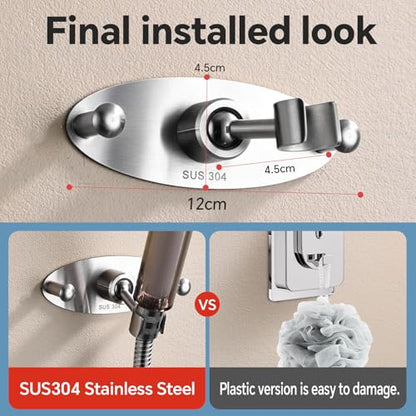 Handheld Shower Head Holder, Shower Head Holder, Handheld Shower Head Holder with 2 Non-Slip Hooks, Stainless Steel Wall Mount Shower Bracket for Bathroom(Oval Shape)