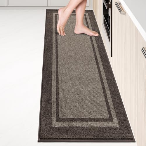 anllugs Kichen Rugs 24" x 96", Non-Slip Machine Washable Kitchen Runner Rugs Floor Mats, Absorbent Comfort Standing Mats for Kitchen, Sink, Laundry and Hallway, Grayish Brown & Coffee - color: Grayish Brown & Coffee, size: 24" X 96"