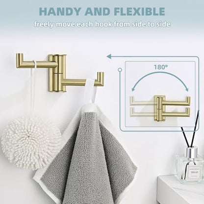 Angle Simple Towel Hook Brushed Gold, Swivel Coat Robe Hook for Bathroom | SUS304 Stainless Steel Hand Face Towel Holder, Rotatable and Foldable Space Saver, Screws Wall Mount - color: Brushed Gold, size: 1 Pack