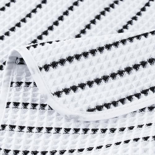 POLYTE 430 GSM Poly Blend Microfiber Quick Dry Waffle Hand Towel, 16x30 in | 4 Pack, Oversize, Lint Free, Quick Dry, Hanging Loop - color: White/Black