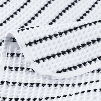 POLYTE 430 GSM Poly Blend Microfiber Quick Dry Waffle Hand Towel, 16x30 in | 4 Pack, Oversize, Lint Free, Quick Dry, Hanging Loop - color: White/Black