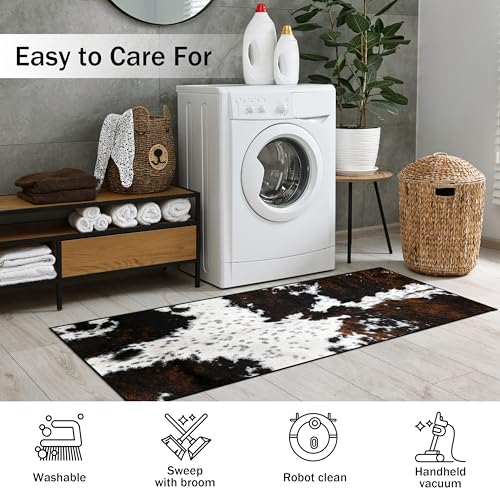 Western Cowhide Print Runner Rug 2x6 for Hallway Farmhouse Home Decor Throw Carpet Non Slip Washable Fur Area Rug Mat for Entryway Laundry Bedroom Bathroom (24" W x 72" L, Cow Print) - size: 2' x 6' (Rectangular)
