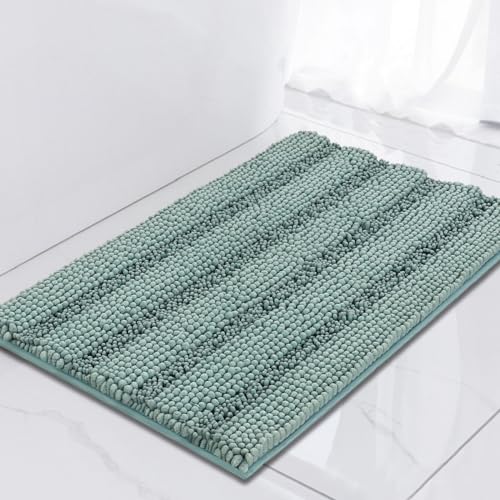 Turquoize Non Slip Shaggy Bathroom Rugs Blue Bath Rugs for Bathroom Chenille Bath Rugs 1 Piece Bath Mat Set Super Absorbent Shower Rug for Tub Mats, 17"x 24", Duckshell Blue - color: Duckegg Blue, size: 17" x 24"